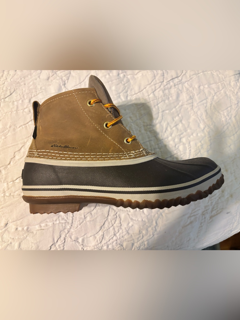 Eddie Bauer Two-Tone Tan and Black Duck Boots